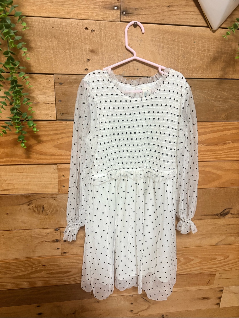 Girls White Polka Dot Long Sleeve Dress size 10/12